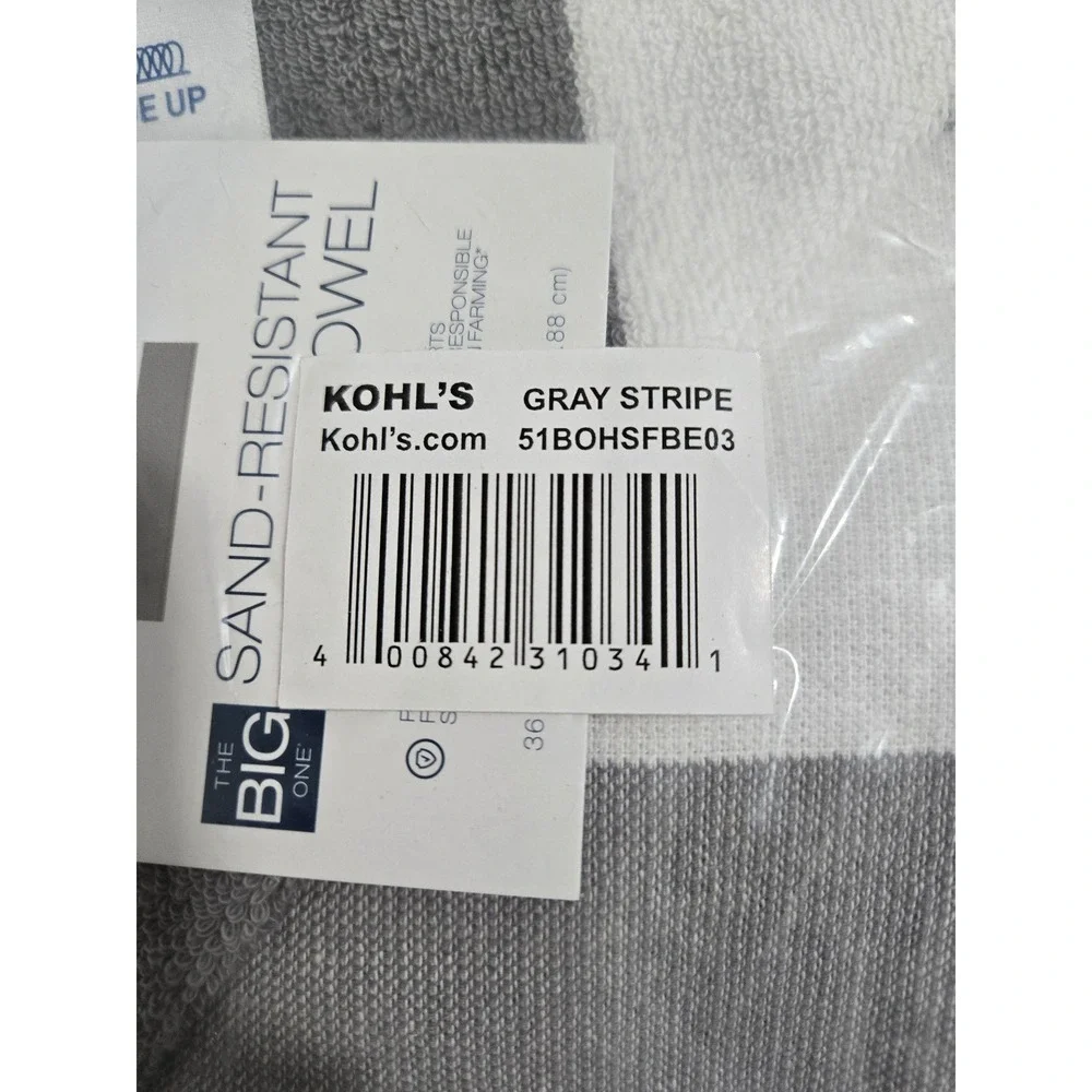 The Big One Sand Resistant Oversized Beach Towel in Gray Stripe -‎ 36